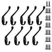 9 Pack Coat Hooks Wall HooksHeavy Duty Wall Mounted for Hat Hardware Dual Prong Retro Coat Hanger with 20 Screws（BlackGold）