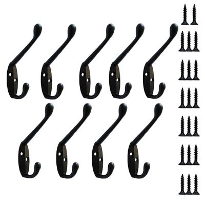 9 Pack Coat Hooks Wall HooksHeavy Duty Wall Mounted for Hat Hardware Dual Prong Retro Coat Hanger with 20 Screws（BlackGold