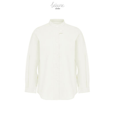 Shaka Leisure SS21 Mandarin Collar Cotton Shirt - BL-L210610 เสื้อเชิ้ตคอจีน สาบกระดุม คอและปลายแขนมีลูกเล่นเป็นสาบยื่นติดกระดุม