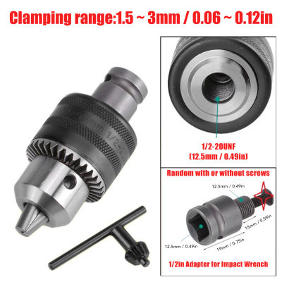 3 Jaw Drill Chuck 1/16‑1/2in with Tightening Key for Impact Pneumatic Screwdriver Mill Lathe