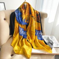 2022 Silk Scarf Women Spring New Sunflower Pattern Decoration Scarves Wraps Fashion Warm Shawl Bufanda Hijab Bandana