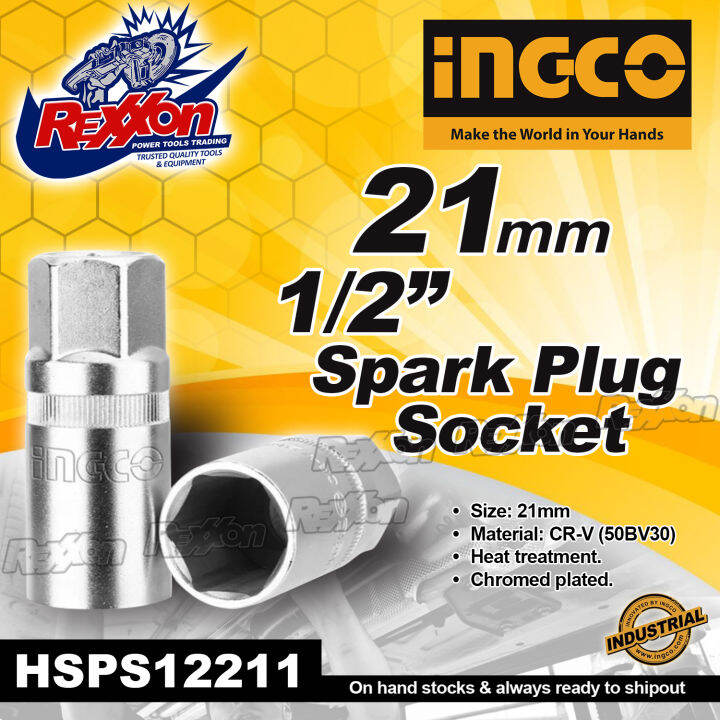 INGCO INDUSTRIAL 1/2" 21mm Spark Plug Socket HSPS12211 Rexxon Power