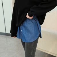 【VV】 2021 Denim False Hem Layering Fake Top Lower Sweep Skirt Buttons Irregular Half Shirt Blouse Extenders