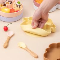 2PCS Baby Feeding Bowl Spoon Set Sheep-shaped Food Grade Silicone Plate Sucker Baby Feeding BPA-free Waterproof Tableware