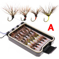 Bimoo 24PCSBox Tenkara Flies in Waterproof Fly Box Size 12 Barbed Hook Tenkara Fishing Fly Bait Lure