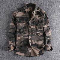 Foreign trade trend washed camouflage American tooling long-sleeved shirt men s double pockets wild casual military youth