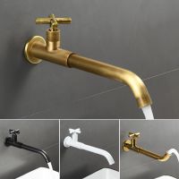 Bathroom Wall Mounted Long Mop Pool Faucet Single Cold brass Basin Faucet Balcony Wash Basin Tap Black/Antique/Chrome/White/Gray