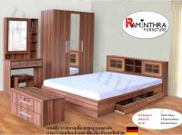 Raminthra Furnitureชุดห้องนอน DD รุ่น Milano Set หัวบานเลื่อน ขนาด 6 ฟุต เตียง 6 ฟุต + ตู้เสื้อผ้า 3 บาน + โต๊ะแป้ง 80 cm +ที่นอนสปริง ( วอลนัท ) Bedroom Set