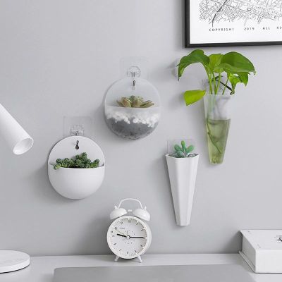 Multifunctional Wall Mounted Vase Cute Punch Free Hydroponic Green Dill Hanging Flower Pot Home Wall Decoration