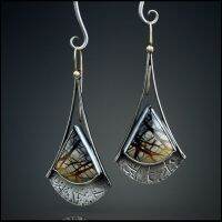 【YF】❧  Classic Rhodium Plated Ear with Engraved Grain Earrings Ancient Jewelry