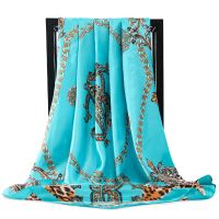 Summer Sunscreen Satin Beach Leopard Print Shawl Popular High-Grade Kerchief Female 90X90CM Silk Scarf Fashion Square Bandana