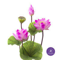 A Set of Large Artificial Lotus Flowers with Lotus Seed ( 3 Flowers, 3 Leaves, 1 Seed )