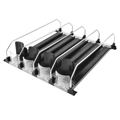 Refrigerator Can Rack Black Drink Organizer for Refrigerator with Adjustable Glide Automatic Push Puller ,for Soda, Beer, and Other Beverages