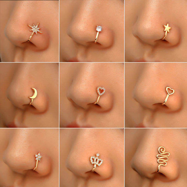 Ready Stock】1Pcs Women Clip On Ear Men Women Simple Faux Nose Ring Gold  Nose Ring Tragus Earrings Fake Piercings | Lazada