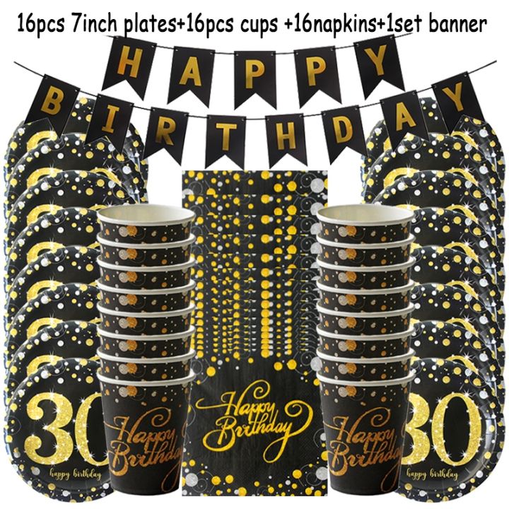 high-end-cups-30-40-50ปีครบรอบ-disposable-tableware-setbirthday-party-ตกแต่งผู้ใหญ่30-40-50-60th-ปี-party-supplies