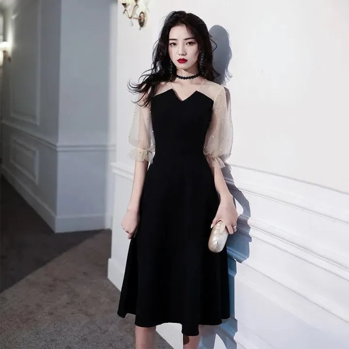 EAGLELY Korean Summer Black Formal Dress For Wedding Gown Occasion ...