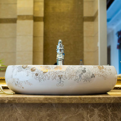พอร์ซเลนจีนคลาสสิกศิลปะอ่างล้างหน้าเคาน์เตอร์เซรามิกห้องน้ำอ่างล้างจานห้องน้ำอ่างล้างมืออ่างล้างหน้า