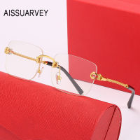 Metal Rimless Frames for Men Fashion Rectangle Optical Eyeglasses Prescription Eye Glasses Frame with Clear Lenses Golden Silver