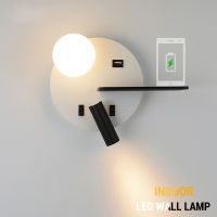 LED wall Light with switch Bedroom indoor lighting bedside Wall lamp with USB LED Reading Crystal ball wall Sconce luminaria