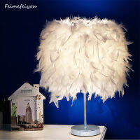 Feather Shade Metal Table Lamp Bedside Desk Night Light Backlight warm Decor for Soft Vintage Bedroom Study Room Modern