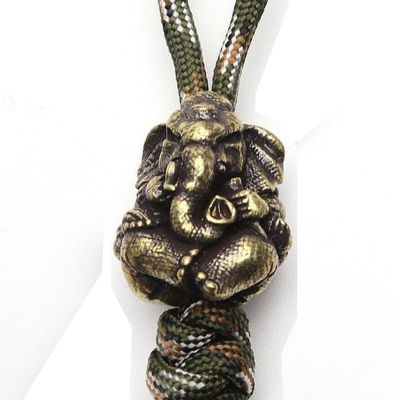 ทองเหลือง Ganesha มีดลูกปัดช้างทอ lanyard DIY จี้คีย์บอร์ดอุปกรณ์เสริม EDC เครื่องมือกลางแจ้ง paracord Amulet Luck Charm