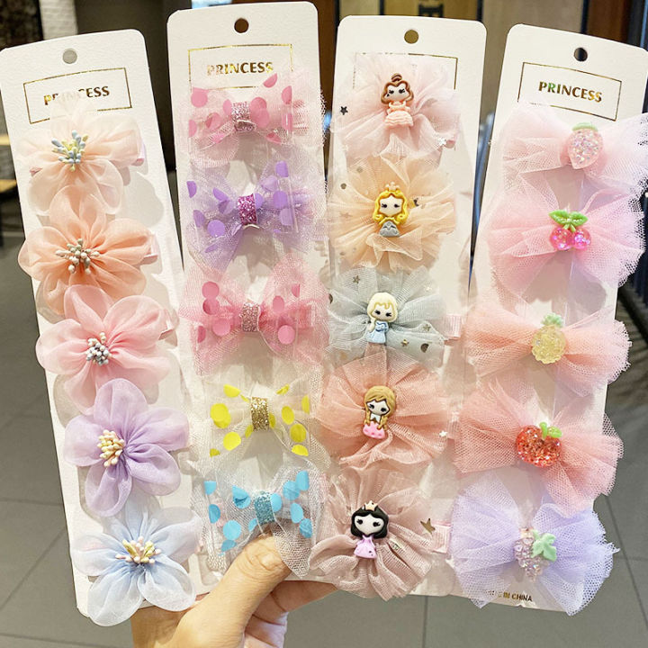 5ชิ้น-เซ็ตเกาหลีโบว์ลูกไม้กิ๊บติดผมเด็ก-barrettes-อุปกรณ์ทำผมคลิปสำหรับทารก