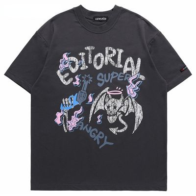 【New】ฤดูร้อนสั้นสำหรับผู้ชายเสื้อ Hip Hop Graffiti Devil Graphic Vintage เสื้อยืด2023 Streetwear Harajuku Casual ฝ้าย Tops Tees