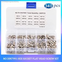 ♞℡ 340PCS DIN7991 M3 Stainless Steel Hexagon Hex Socket Countersunk Flat Head Screw Assortment Kit Allen Bolts and Nut Set