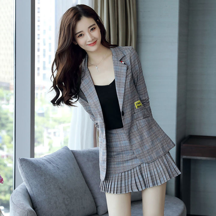 female-two-piece-set-short-pleated-skirt-small-plaid-suit-office-coat-jacket-jk-skirts-for-women-wtz