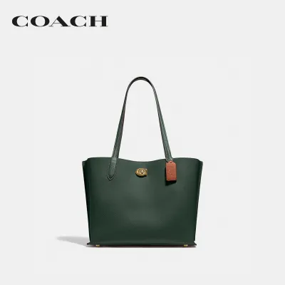 COACH กระเป๋าทรงสี่เหลี่ยมผู้หญิงรุ่น Willow Tote In Colorblock With Signature Canvas Interior สีเขียว C0692 B4SZG