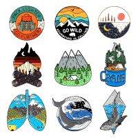 【YF】◘❁☬  cartoon round sun sunrise peak bird fire pin nature sea wave brooch badge punk gift for kid