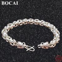 BOCAI S999สร้อยข้อมือเงินสำหรับผู้หญิงผู้ชายแฟชั่นใหม่คู่หัวมังกร Weaven-โซ่ Argenutm มือเครื่องประดับสตริง