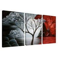 Triptych Landscape Painting Gradient tree Home Decoration Frameless Canvas Living Room Art Air Brushing