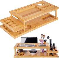 Bamboo Organiser for Make-up Storage for Bathroom Organiser for Bathroom Dressing Table or Desk Multifunctional