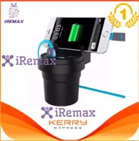 iremax Multifunctional Cup Shape Car Charger 4 IN 1 ถ้วยขยายช่องจุดบุหรี่ 2 ช่อง USB 2 port ในรถยนต์ หน้าจอแสดงผลวัดค่าวัดแบตเตอรี่ และ ที่วางโทรศัพท์ (จำนวน 1ชิ้น)-สีดำ