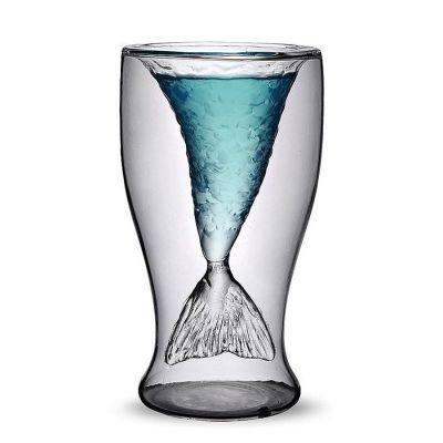 100ml Cute Mermaid Tail Wine Glass Double Wall Cocktail Glass Beer Whisky Cup Glassware Bar Tools