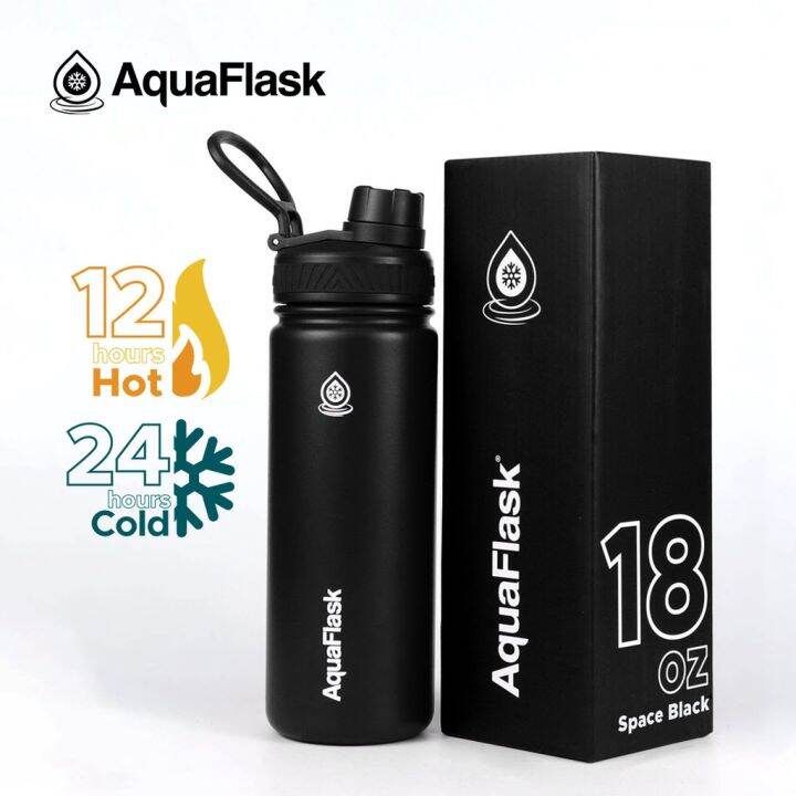 Aquaflask (18oz) SPACE BLACK Wide Mouth with Spout Lid Vacuum Insulated ...