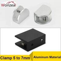 Glass Clip Clamps 5-7mm Space Aluminum Holder Brackets Shelf Support Semicircle Rectangle Silver/Black Furniture Hardware