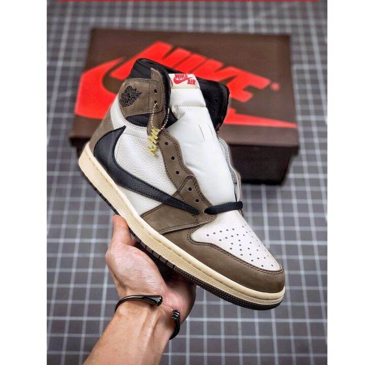 Original NK AIR*AJ1 High OG TS SP Dark brown Basketball shoes Lazada