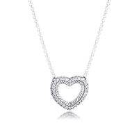 [พร้อมส่ง สินค้าแท้ ?] แถมกล่องเล็ก สร้อยคอแพนโดร่า Pandora Pavé Snake Chain Pattern Open Heart Collier Necklace