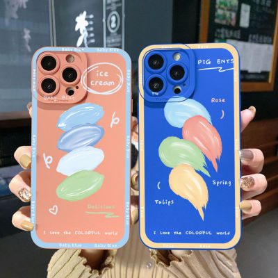 เคสโทรศัพท์สำหรับ Realme C30 C33 C21Y C35 C25Y 9i C11 C12 C15 C25S 8 5 6i C3 C25 C20 Reno7 8 6 Z 5G ฝาขอบสี่เหลี่ยมไอศกรีมการ์ตูน5F ฝาครอบป้องกันเลนเต็ม