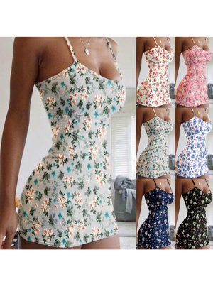 Summer new printed suspender skirt womens sexy and thin floral dress