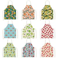 Women Baking Waist Bib Home Cooking Sleeveless Pinafore Delantal Fruit Cotton Linen Apron Cherry Orange Lemon Printed Kitchen Aprons