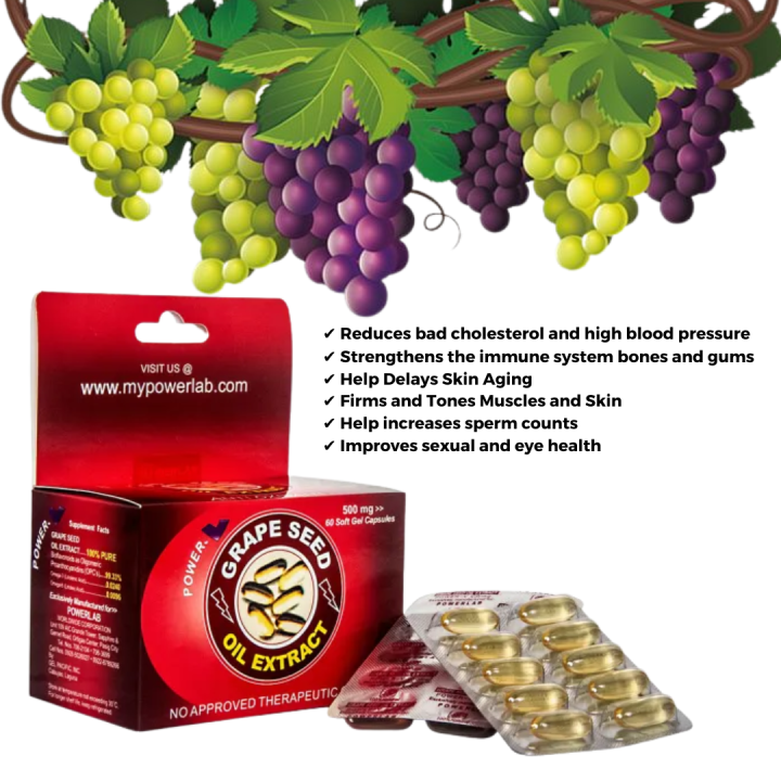 PowerLab PowerV Grape Seed Oil Extract 500mg / 60 Softgels per box