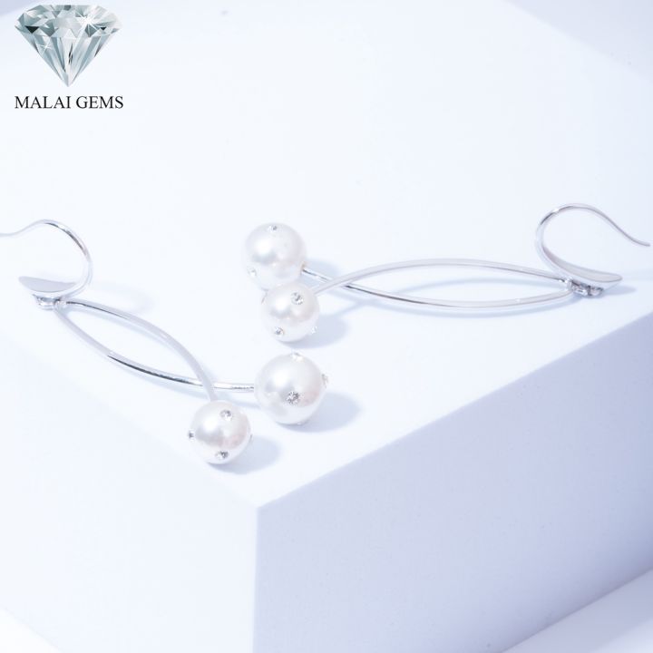 malai-gems-ต่างหูมุก-เงินแท้-silver-925-เพชรสวิส-cz-เคลือบทองคำขาว-รุ่น-31000587-แถมกล่อง-ต่างหูเพชร-ต่างหูเงินแท้