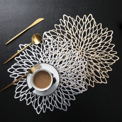 36cm Table Mat Hibiscus Flower Bronzing PVC Placemat Hollow Insulation Coaster Pads Home Christmas Decor