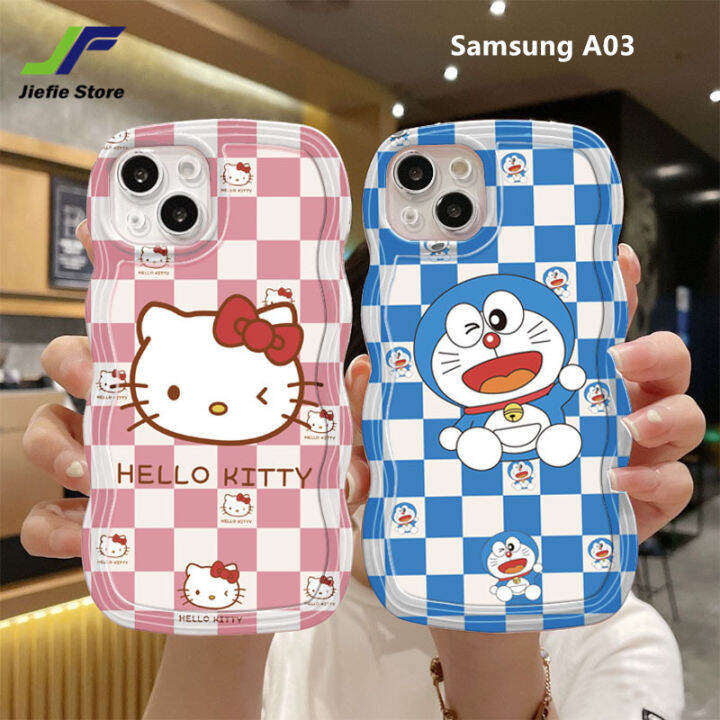 jiefie-ใหม่-hellokitty-เคสโทรศัพท์รูปการ์ตูนสำหรับ-a03-samsung-น่ารักโดราเอมอนขอบลอน-tpu-กันกระแทกทันสมัย