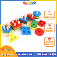 Đồ chơi Thả hình khối 5 trụ ngang, Giáo cụ Montessori