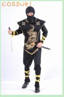 จัดส่งฟรี! ฮาโลวีน Cool ผู้ใหญ่ผู้ชายผู้ชายสีดำทอง Ninja Samurai Cosplay เครื่องแต่งกายสำหรับ Stage Performance หรือ Masquerade Party