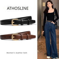 Athosline เข็มขัดหนังแท้สำหรับผู้หญิง,พร้อมกล่องของขวัญ1.8ซม. เข็มขัดหัวเข็มขัดสีทองเครื่องประดับแฟชั่นสีน้ำตาลเข็มขัดสีดำของขวัญให้กับเธอ